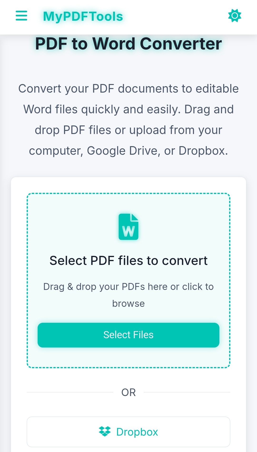 Screenshot of PDF to Word converter tool on MyPDFTools