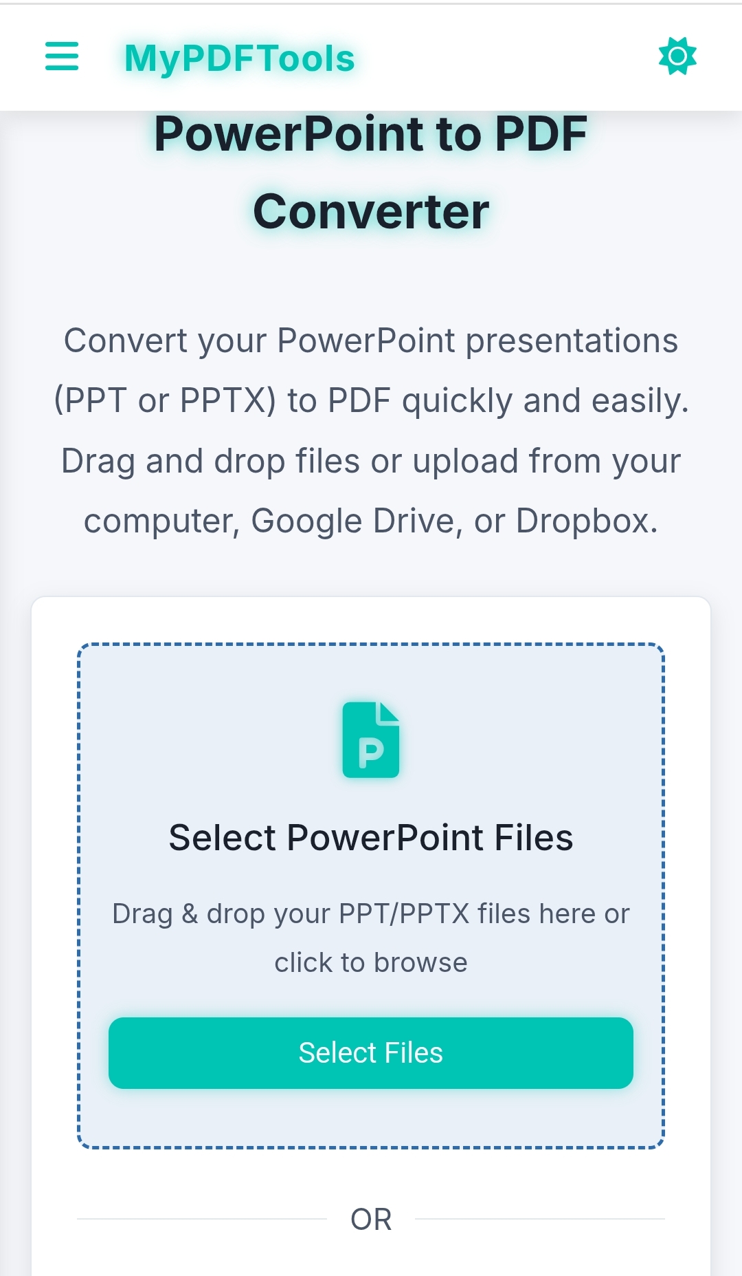 Screenshot of PowerPoint to PDF converter tool on MyPDFTools