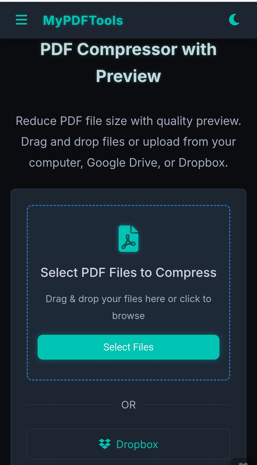 Screenshot of smart compress PDF tool on MyPDFTools
